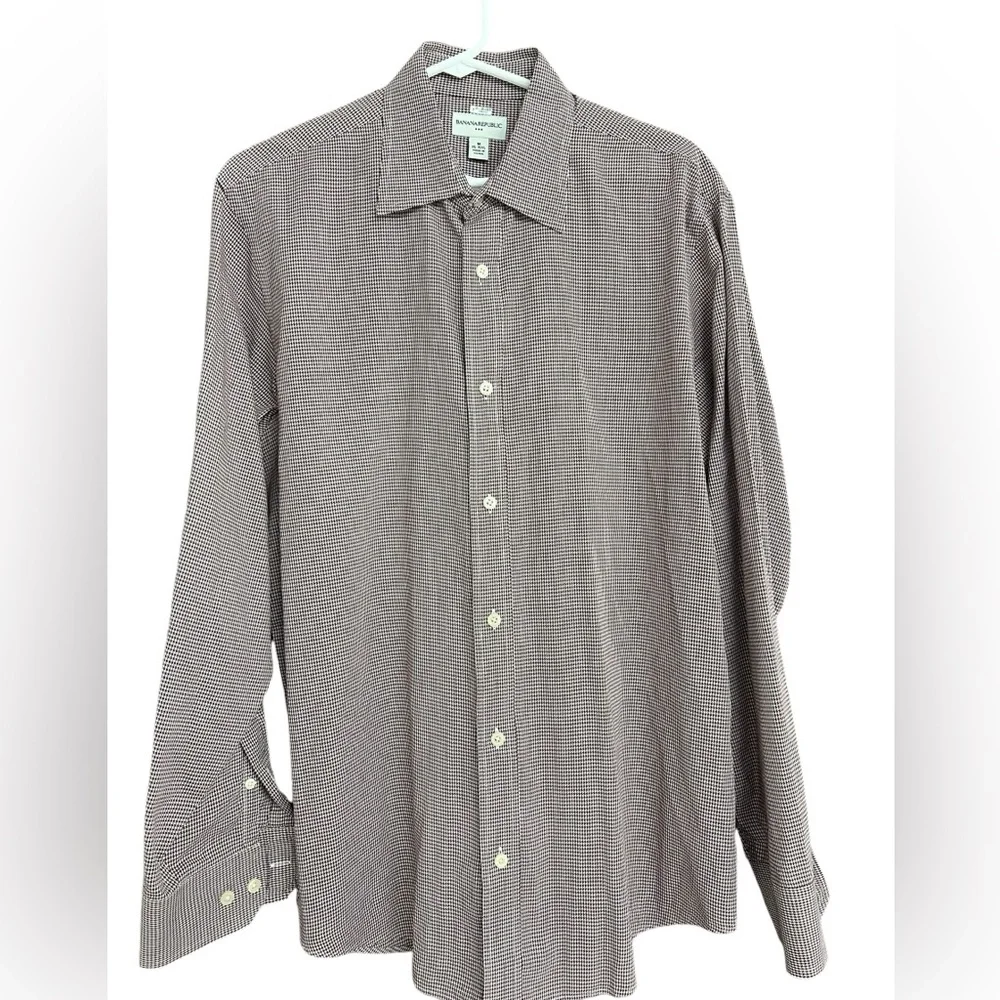 Banana Republic‎ Houndstooth Burgundy White Long Sleeve Dress Shirt Size Medium
